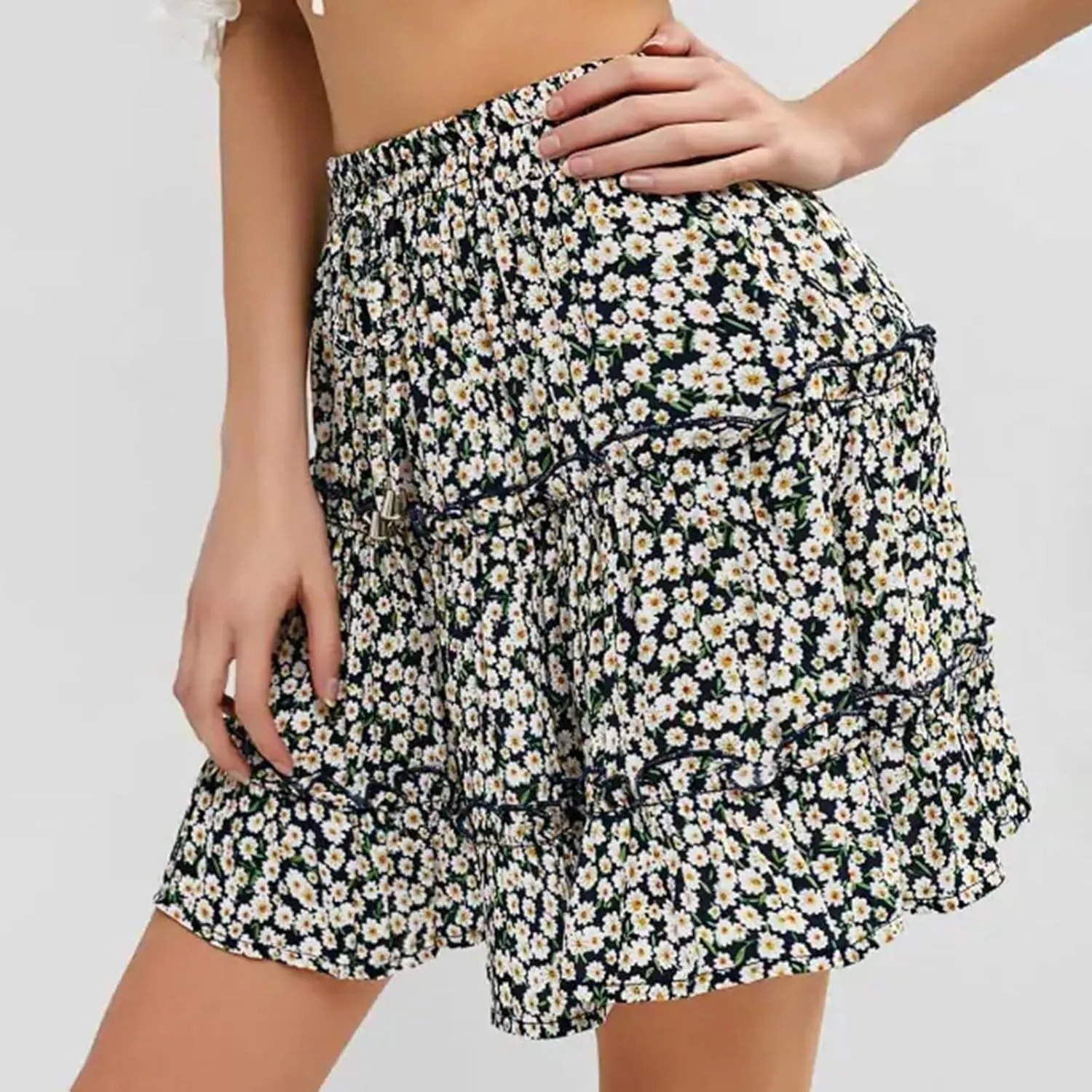 Skorts for Women Dressy Casual Floral Boho Cute Summer A Line Mini Skirts Y2K High Waisted Ruffle Pirouette Skort