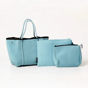 SKY BLUE SET: EVERYDAY TOTE   OVERSIZED WRISTLET POUCH   ESSENTIAL POUCH