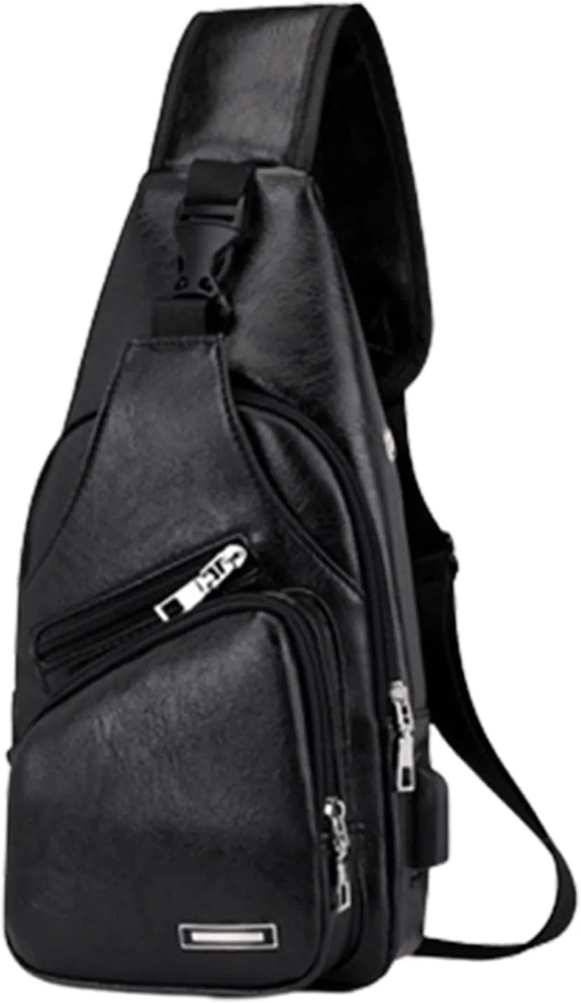 Sling Bag For Men Women, Portable Crossbody Daypack Chest Bags With Earphone Hole, Shoulder Backpack For Hiking Camping (Black)