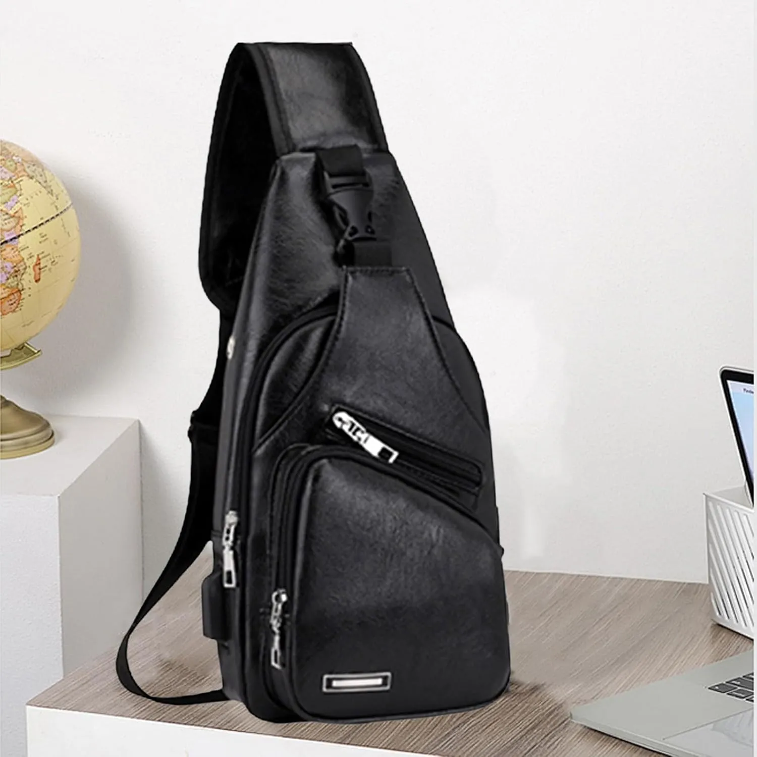 Sling Bag For Men Women, Portable Crossbody Daypack Chest Bags With Earphone Hole, Shoulder Backpack For Hiking Camping (Black)