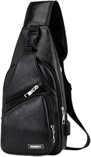 Sling Bag For Men Women, Portable Crossbody Daypack Chest Bags With Earphone Hole, Shoulder Backpack For Hiking Camping (Black)