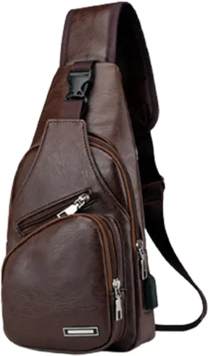 Sling Bag For Men Women, Portable Crossbody Daypack Chest Bags With Earphone Hole, Shoulder Backpack For Hiking Camping (Brown)
