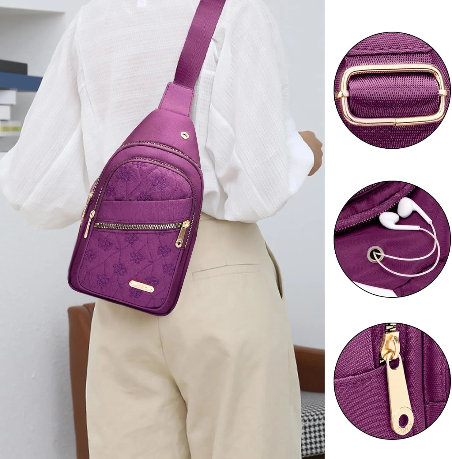 Small Backpack for Women With Earphone Hole, Lightweight Multifunction Sling Bag Chest Bags For Hiking Camping Outdoor