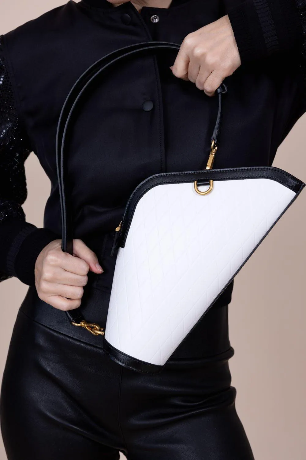 Small Berlingot Embossed Grid Bag - Blanc Noir