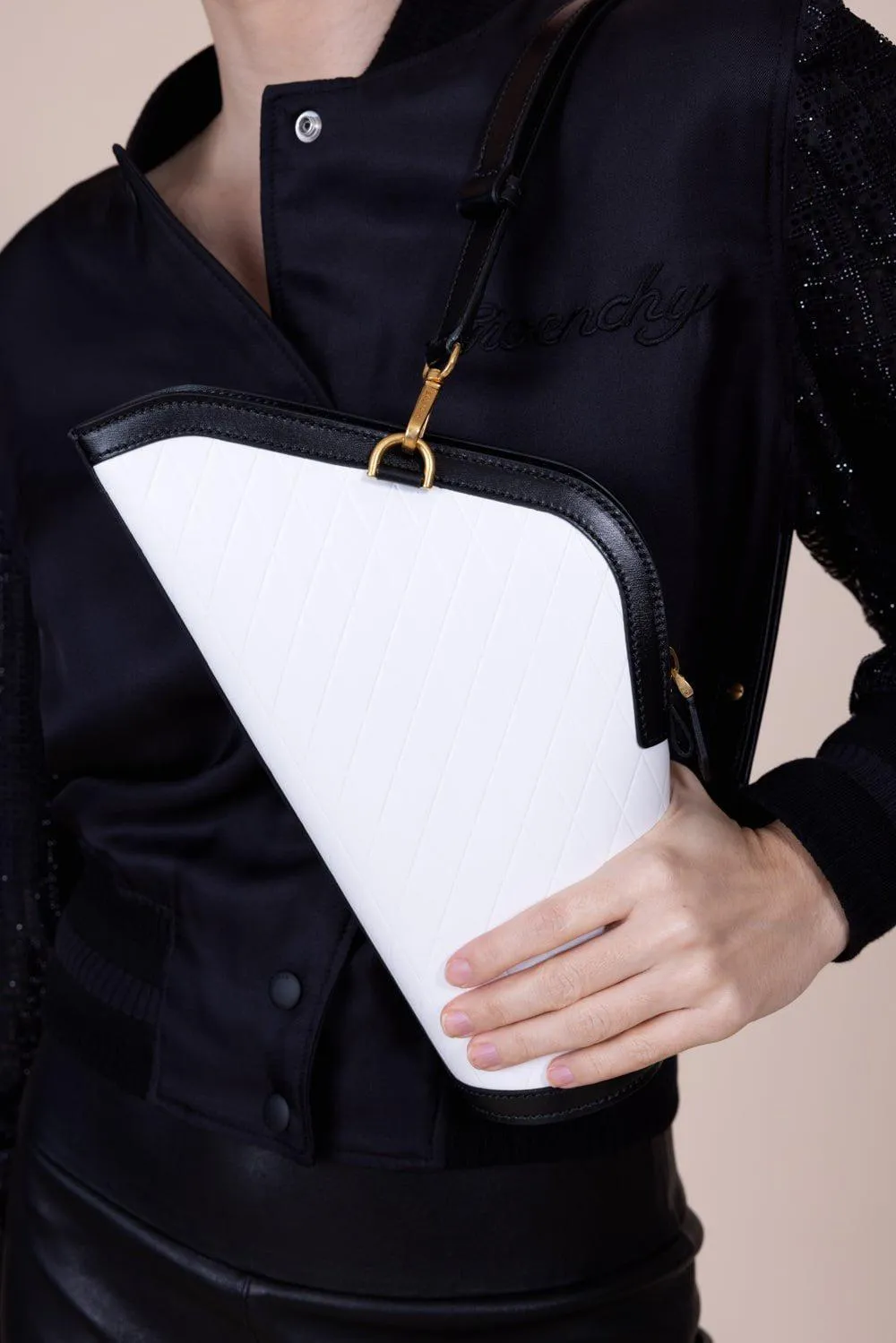 Small Berlingot Embossed Grid Bag - Blanc Noir