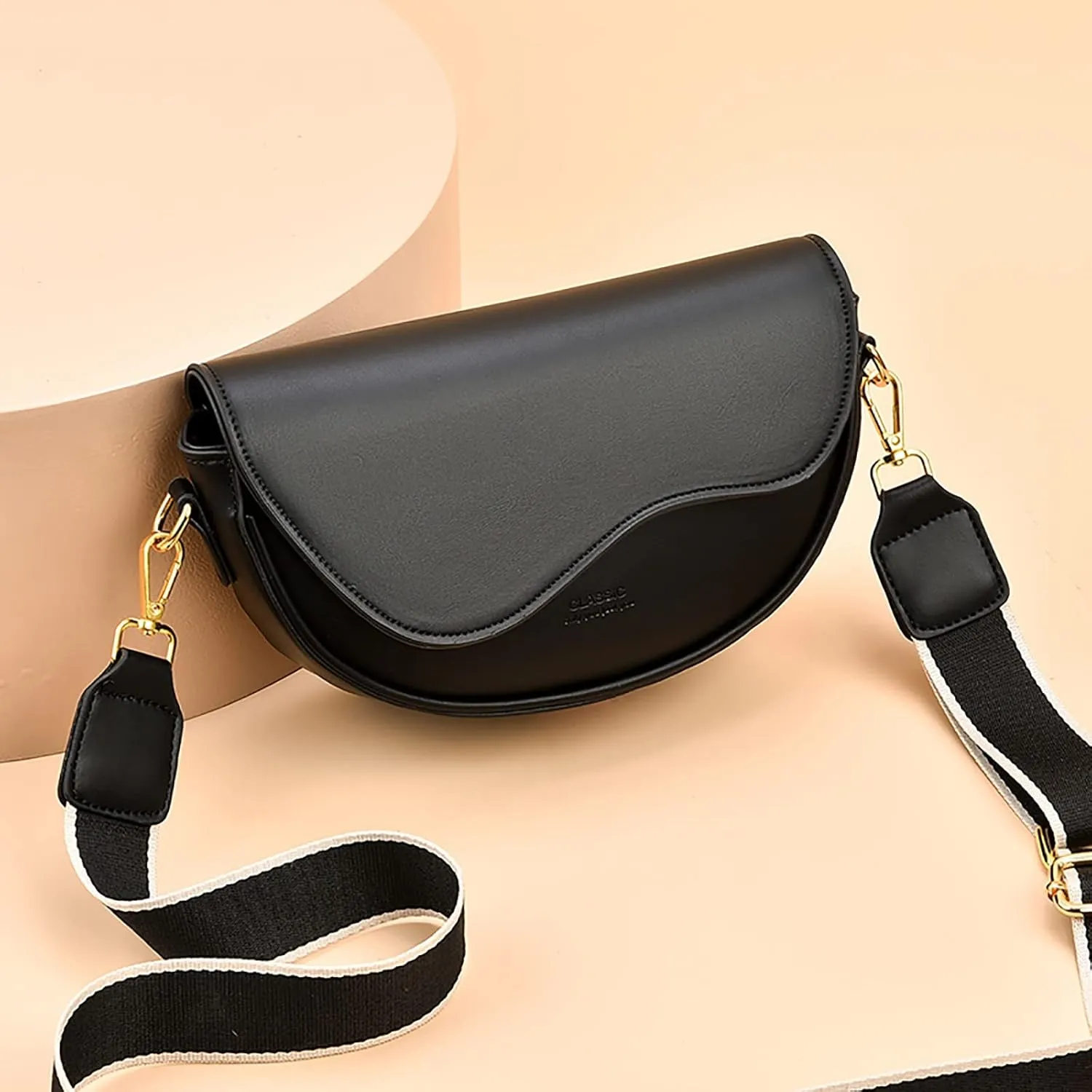 Small Crossbody Handbags For Women Multipurpose Soft Shoulder Bags Lightweight Retro Tote Bag Leather (Black, One Size)