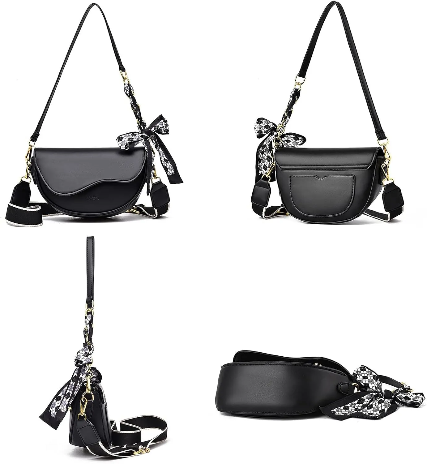 Small Crossbody Handbags For Women Multipurpose Soft Shoulder Bags Lightweight Retro Tote Bag Leather (Black, One Size)