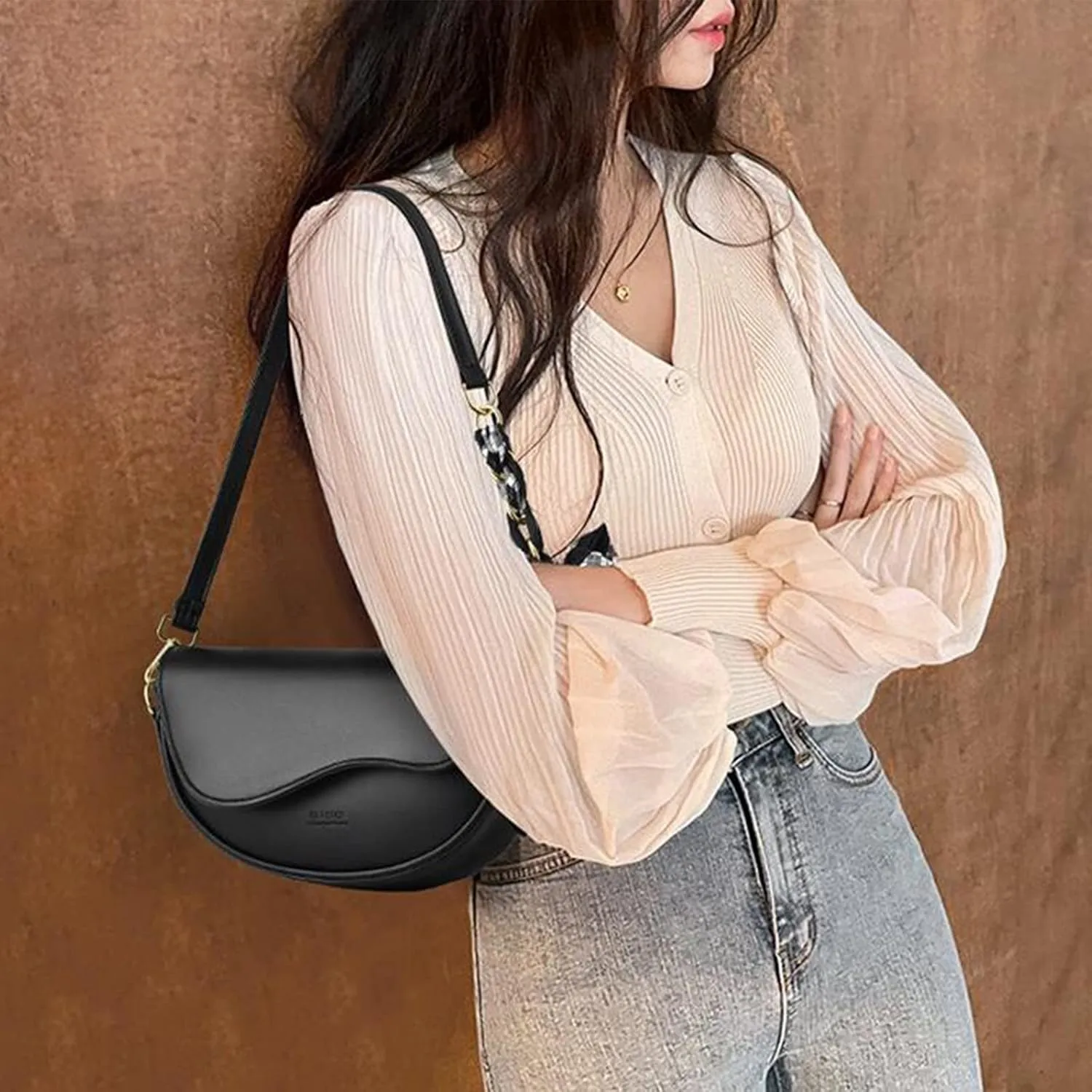 Small Crossbody Handbags For Women Multipurpose Soft Shoulder Bags Lightweight Retro Tote Bag Leather (Black, One Size)