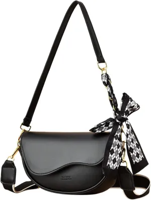 Small Crossbody Handbags For Women Multipurpose Soft Shoulder Bags Lightweight Retro Tote Bag Leather (Black, One Size)