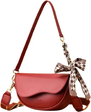 Small Crossbody Handbags For Women Multipurpose Soft Shoulder Bags Lightweight Retro Tote Bag Leather (Red, One Size)