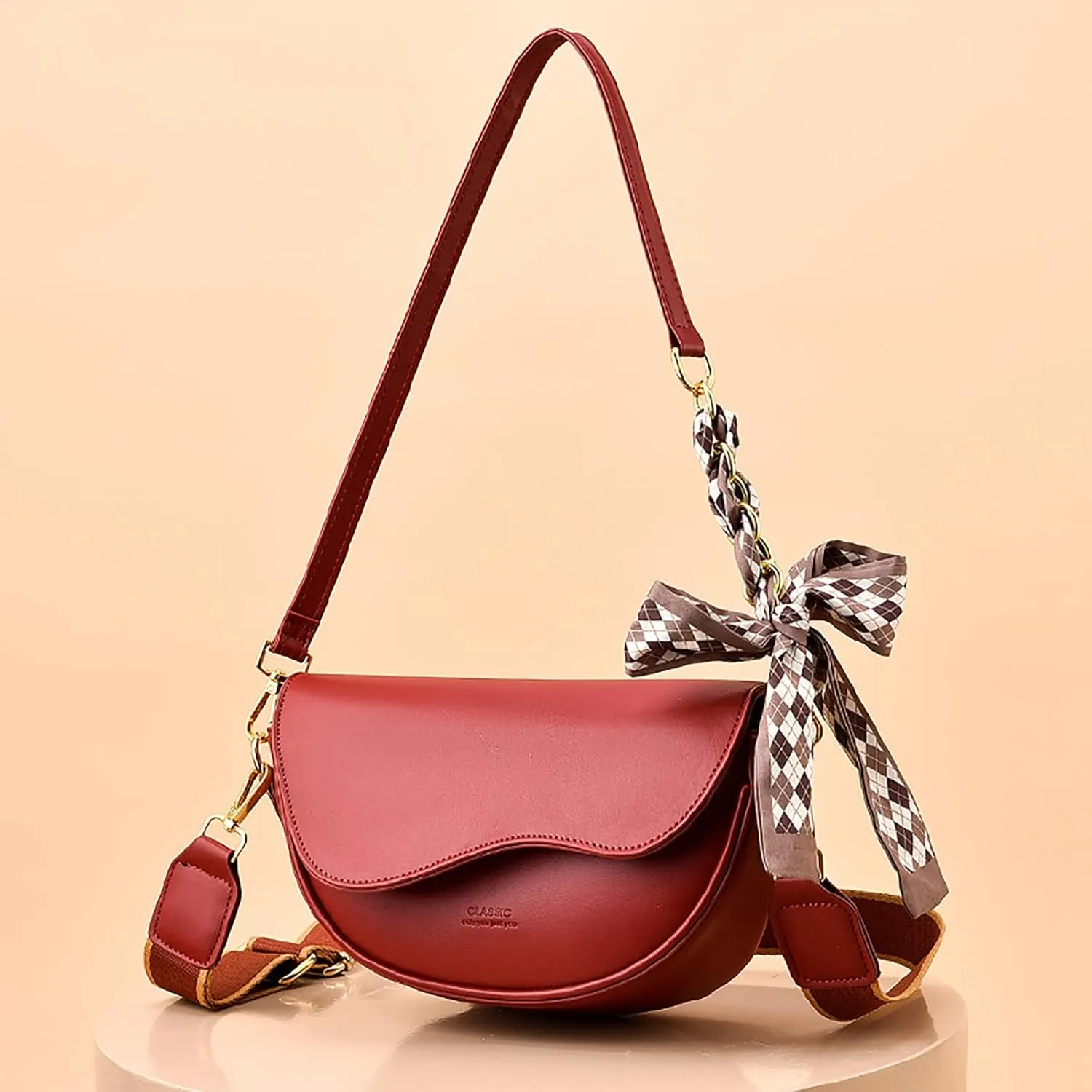 Small Crossbody Handbags For Women Multipurpose Soft Shoulder Bags Lightweight Retro Tote Bag Leather (Red, One Size)