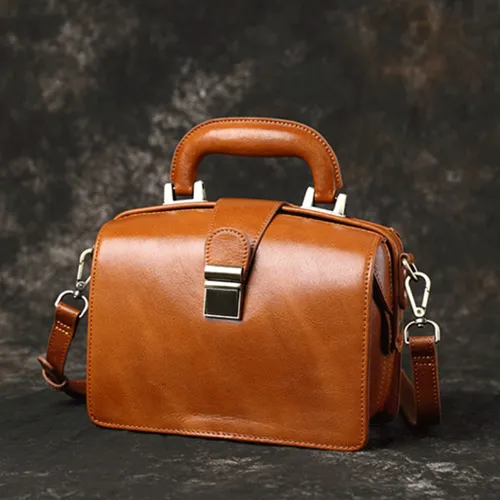 Small Leather Bag Doctor Bag Handbag Purse for Women