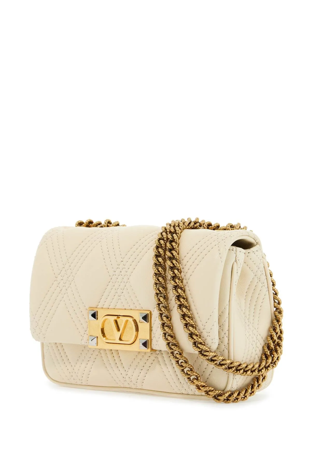 Small Shoulder Bag In Leather With Golden Chain Butter White