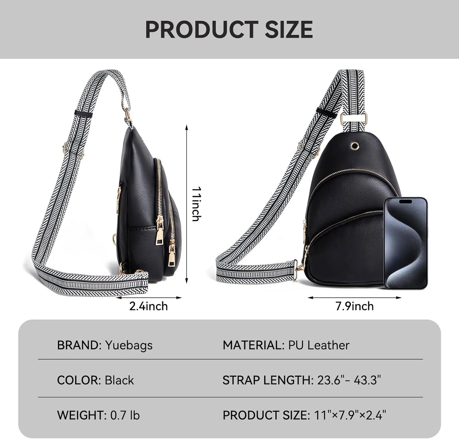 Small Sling Bag for Women Leather Crossbody Bags Fanny Pack Chest Bag for Travel, Black-1