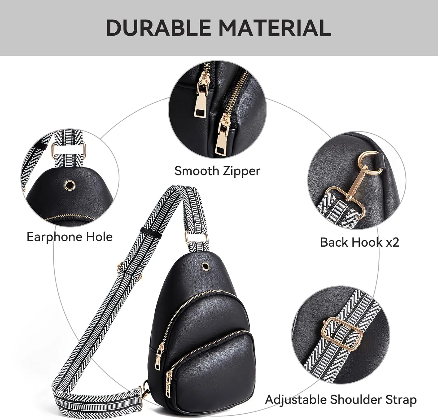 Small Sling Bag for Women Leather Crossbody Bags Fanny Pack Chest Bag for Travel, Black-1