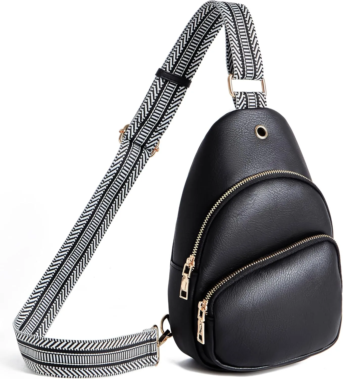 Small Sling Bag for Women Leather Crossbody Bags Fanny Pack Chest Bag for Travel, Black-1