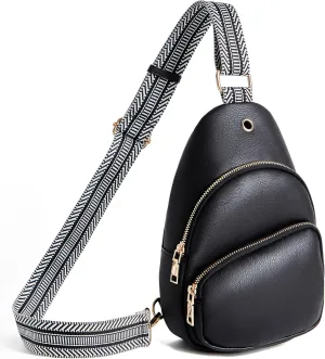 Small Sling Bag for Women Leather Crossbody Bags Fanny Pack Chest Bag for Travel, Black-1