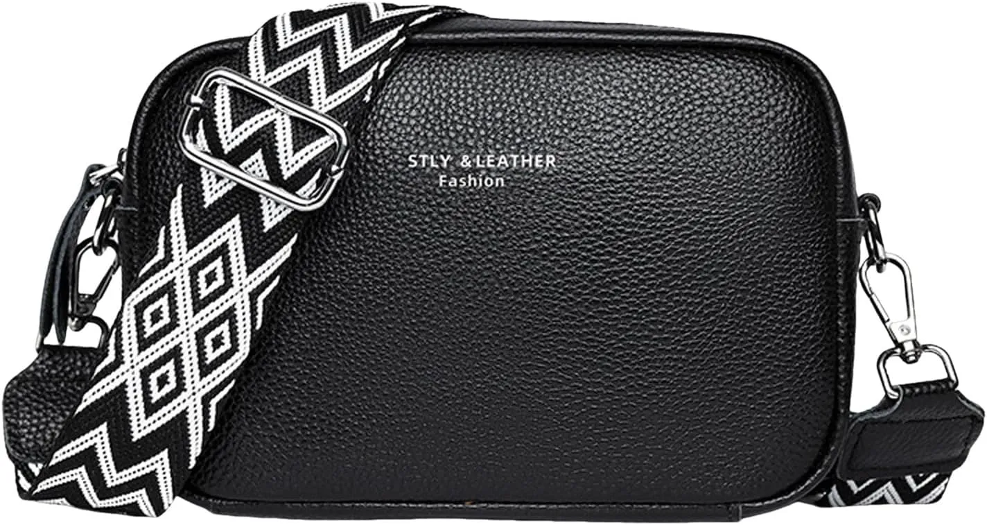 Small Square Bags Soft Crossbody Leather Bag Spring Model Female Shoulder Bag Shoulder Straps for Bags (Black, One Size)