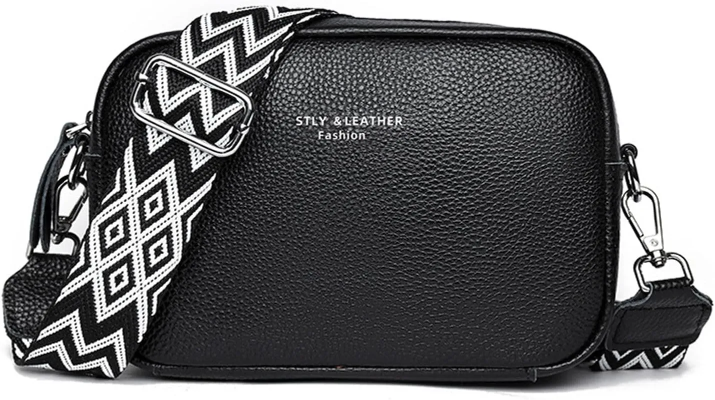 Small Square Bags Soft Crossbody Leather Bag Spring Model Female Shoulder Bag Shoulder Straps for Bags (Black, One Size)