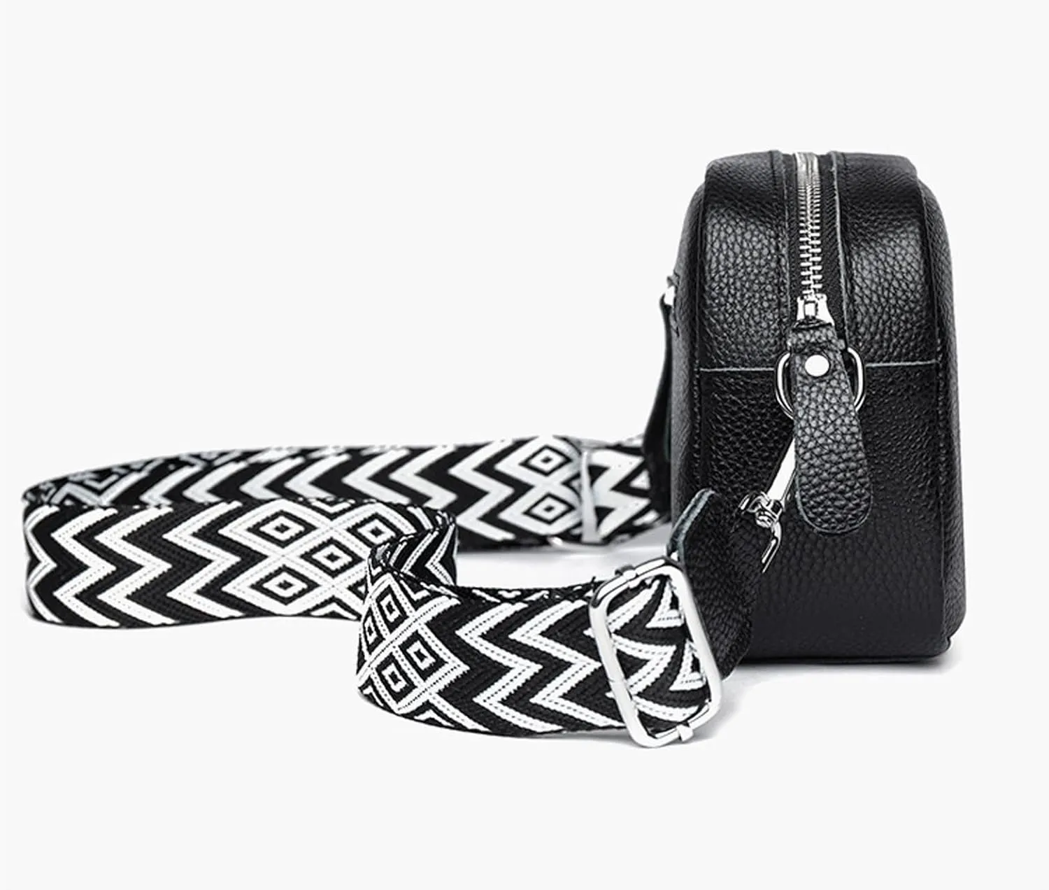 Small Square Bags Soft Crossbody Leather Bag Spring Model Female Shoulder Bag Shoulder Straps for Bags (Black, One Size)