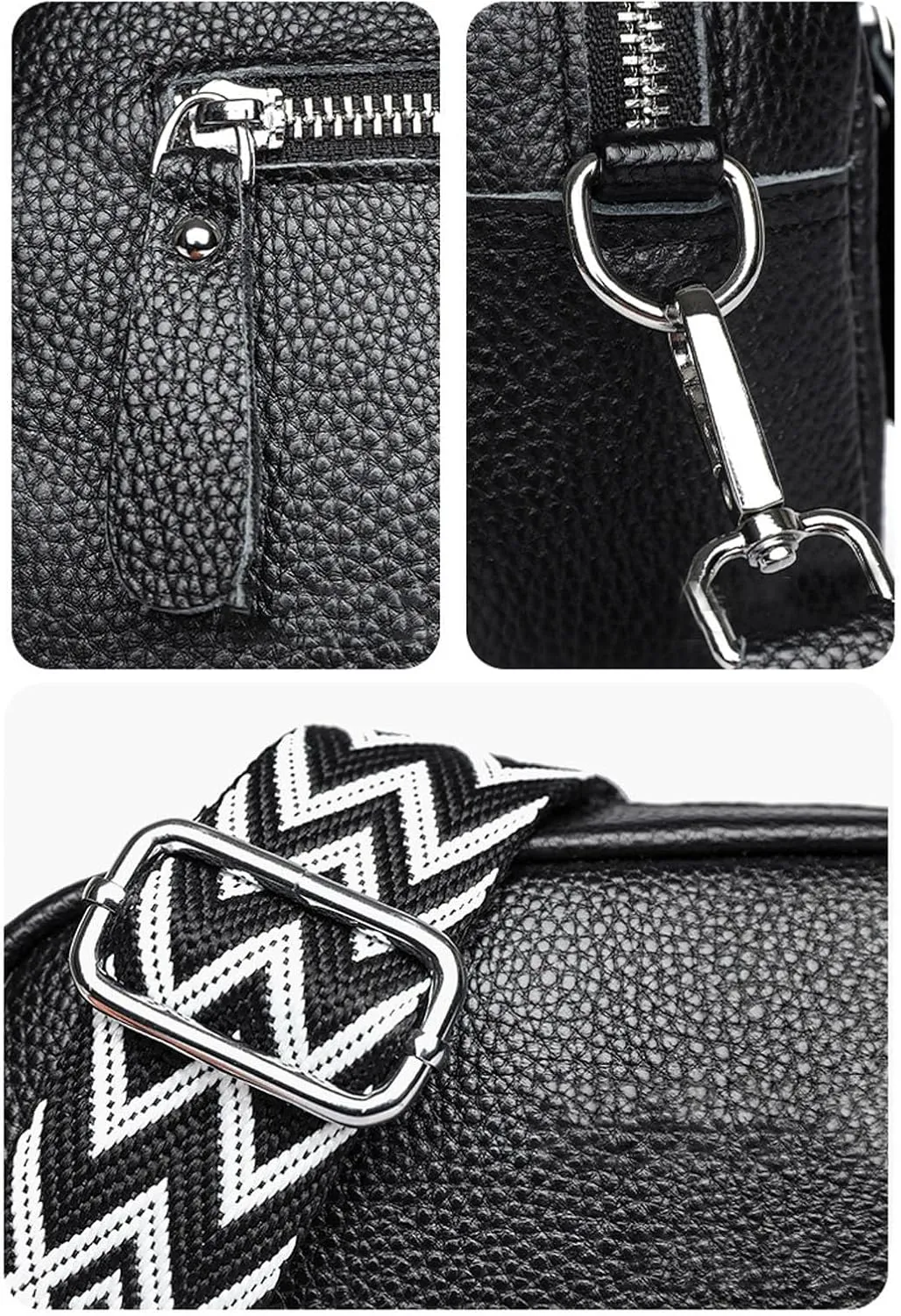 Small Square Bags Soft Crossbody Leather Bag Spring Model Female Shoulder Bag Shoulder Straps for Bags (Black, One Size)