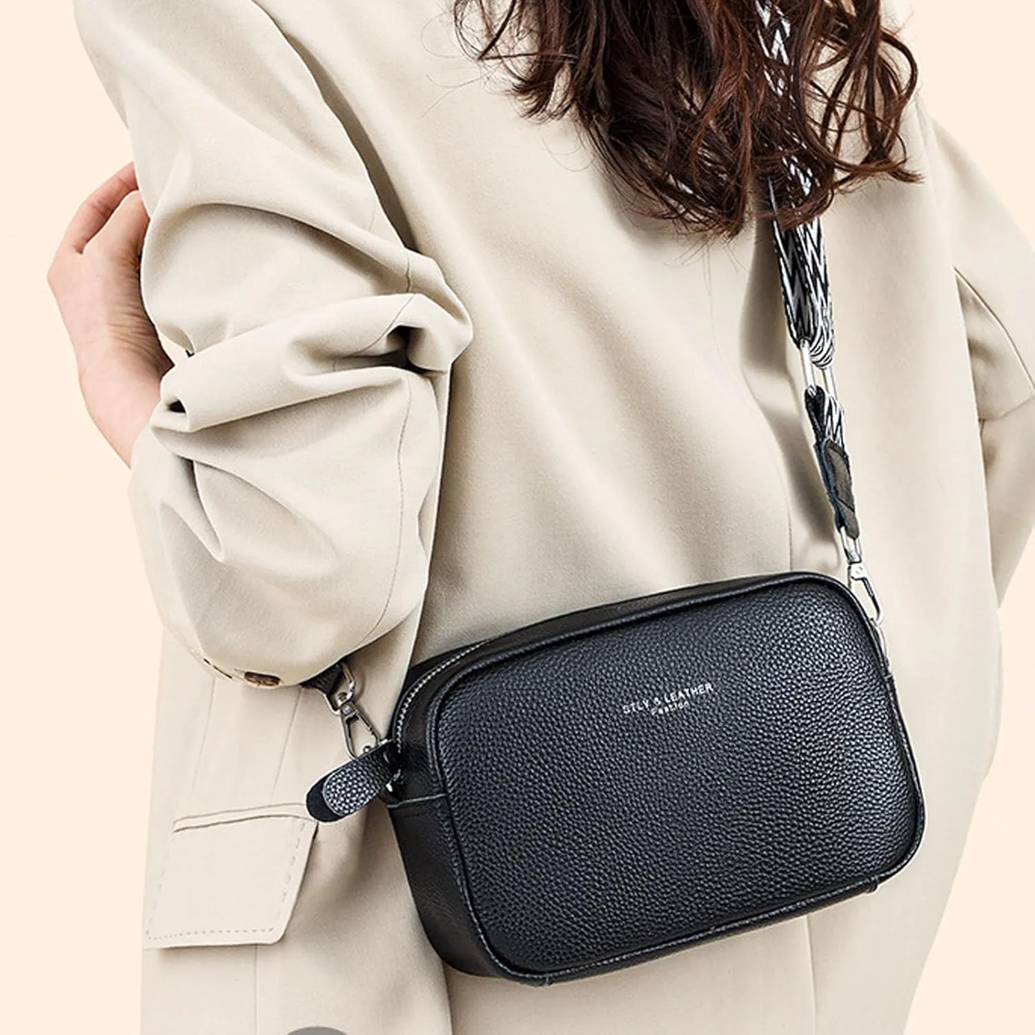 Small Square Bags Soft Crossbody Leather Bag Spring Model Female Shoulder Bag Shoulder Straps for Bags (Black, One Size)
