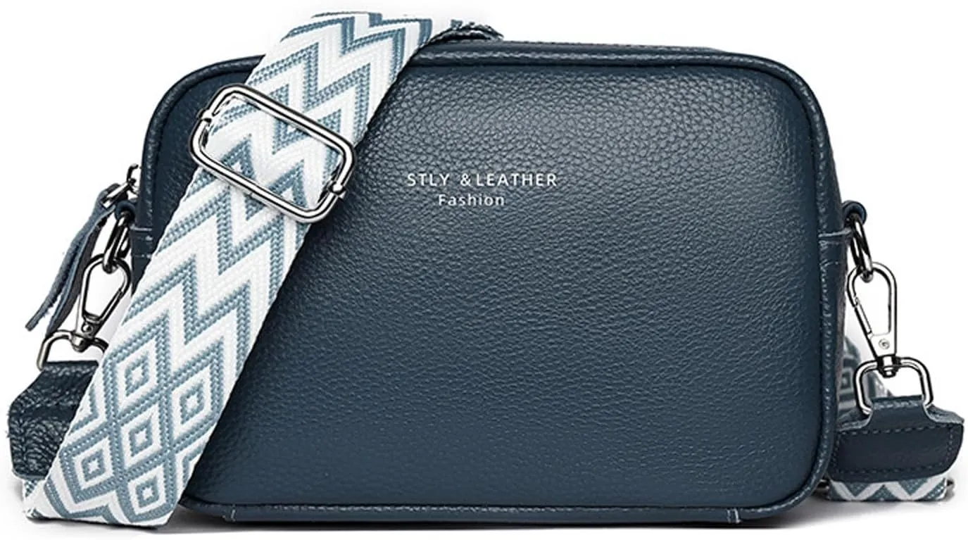 Small Square Bags Soft Crossbody Leather Bag Spring Model Female Shoulder Bag Shoulder Straps for Bags (Blue, One Size)