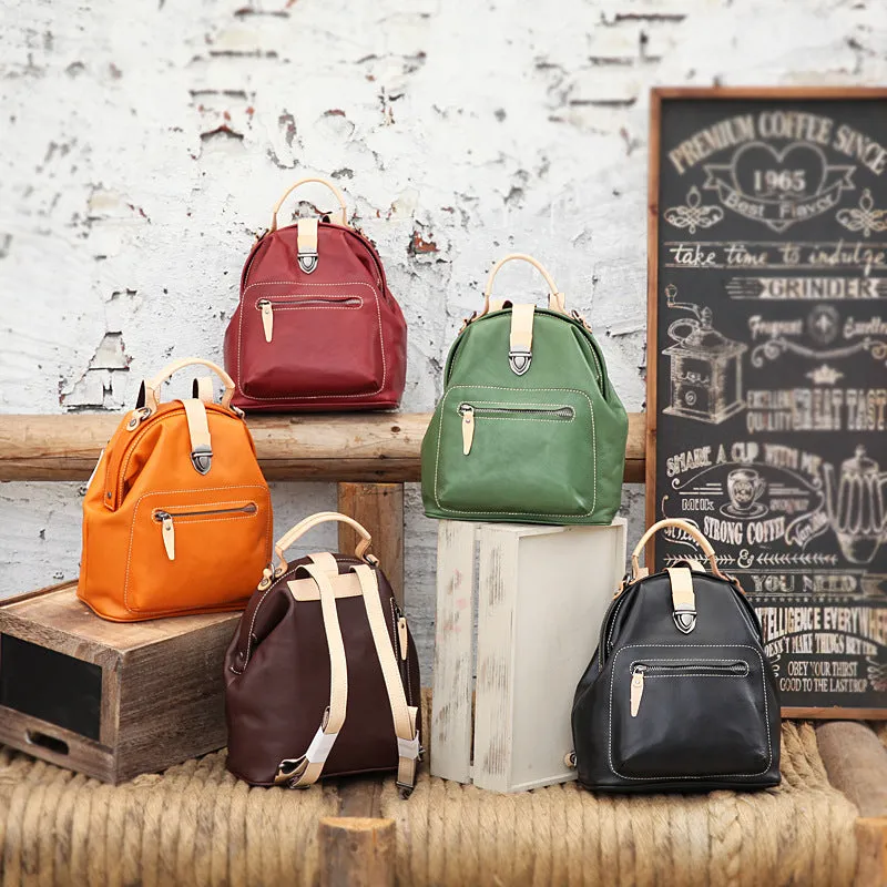 Small Womens Brown Leather Doctor Bag Backpack Purse Cute Backpacks for Women