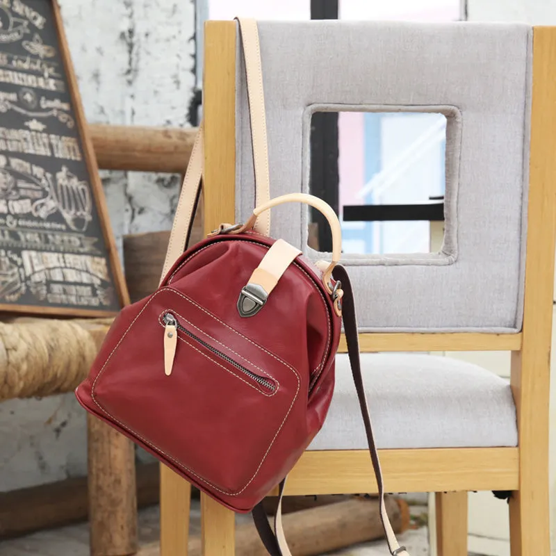 Small Womens Brown Leather Doctor Bag Backpack Purse Cute Backpacks for Women