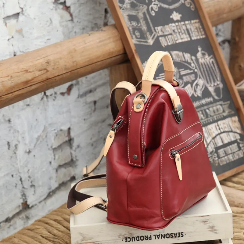 Small Womens Brown Leather Doctor Bag Backpack Purse Cute Backpacks for Women
