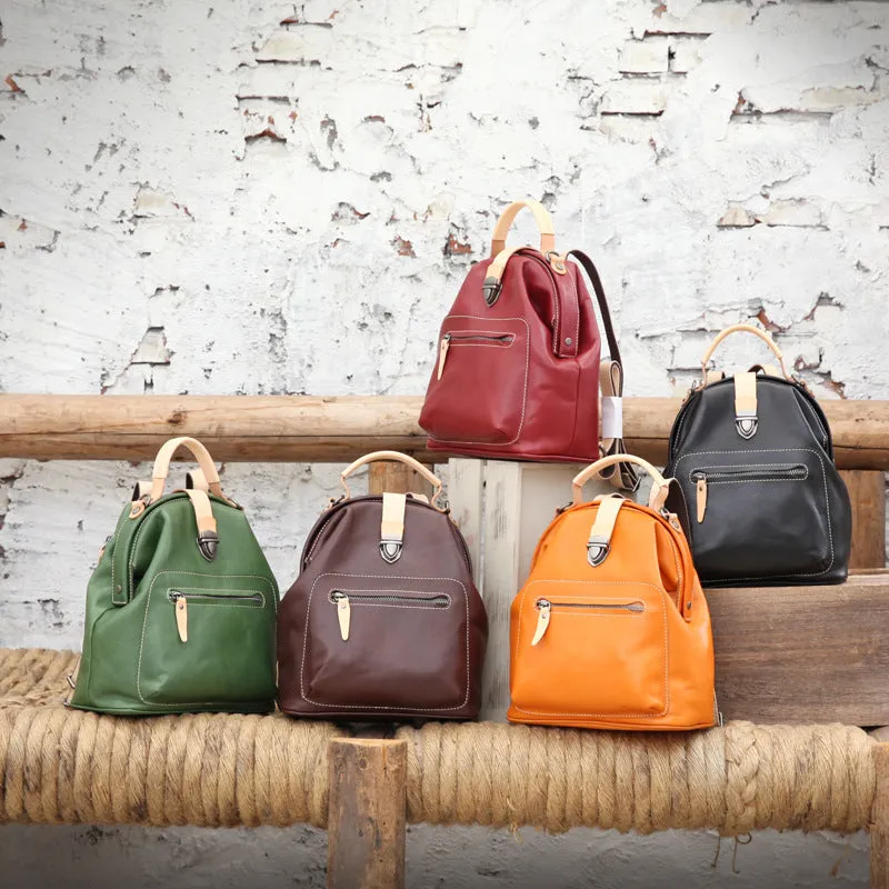 Small Womens Brown Leather Doctor Bag Backpack Purse Cute Backpacks for Women