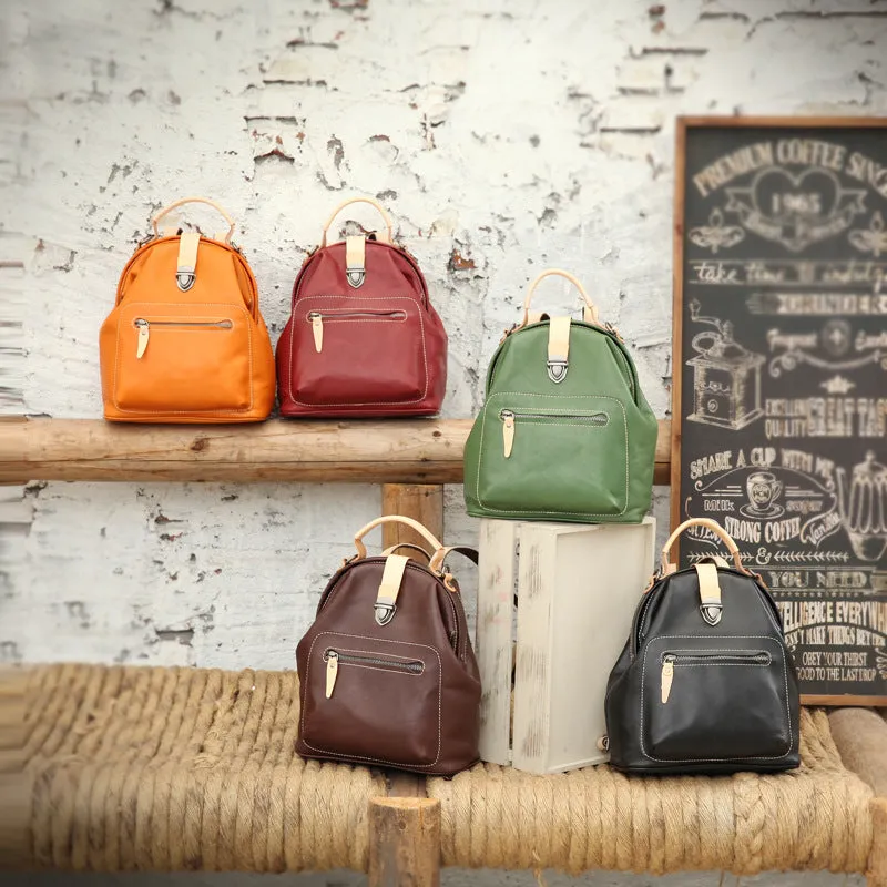 Small Womens Brown Leather Doctor Bag Backpack Purse Cute Backpacks for Women