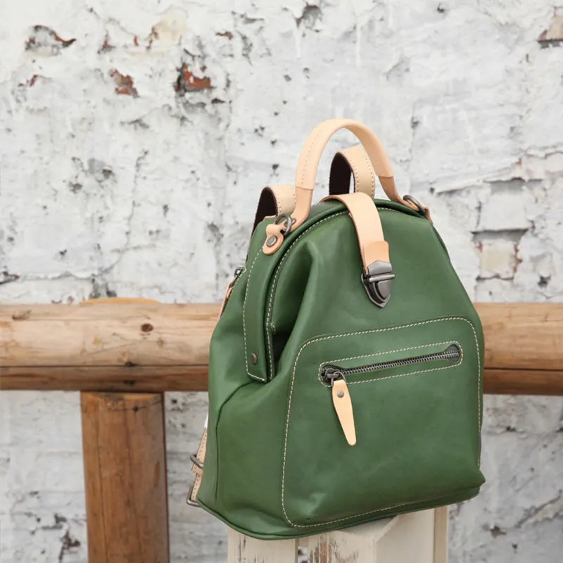 Small Womens Brown Leather Doctor Bag Backpack Purse Cute Backpacks for Women