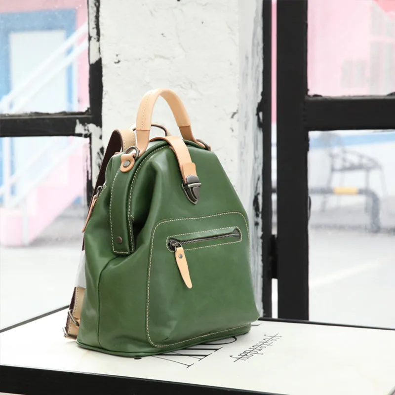 Small Womens Brown Leather Doctor Bag Backpack Purse Cute Backpacks for Women