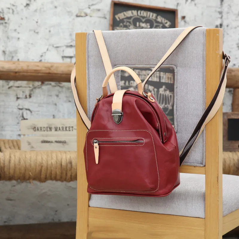 Small Womens Brown Leather Doctor Bag Backpack Purse Cute Backpacks for Women
