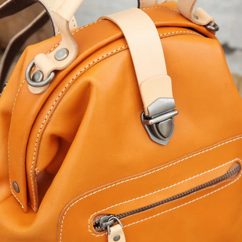 Small Womens Brown Leather Doctor Bag Backpack Purse Cute Backpacks for Women