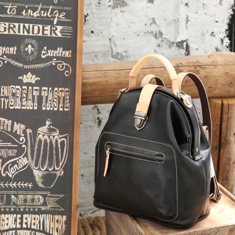 Small Womens Brown Leather Doctor Bag Backpack Purse Cute Backpacks for Women