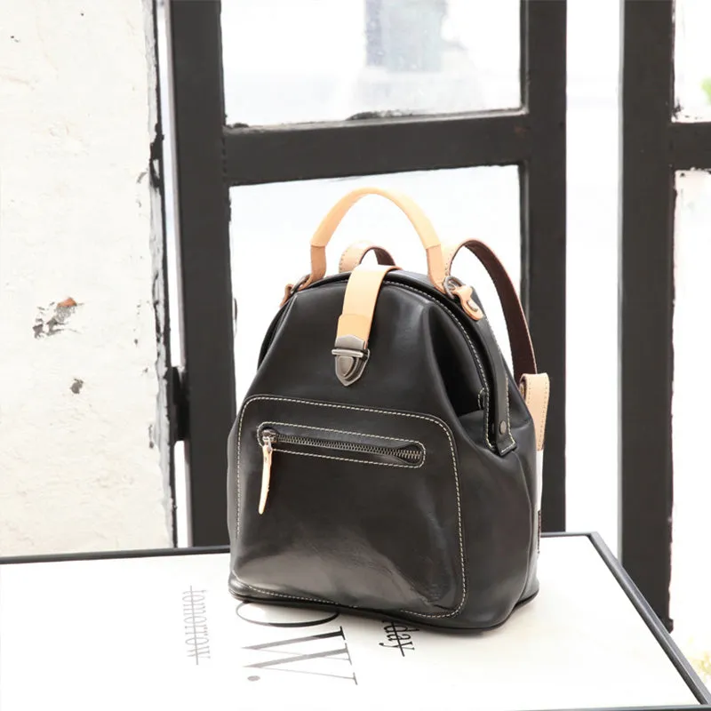 Small Womens Brown Leather Doctor Bag Backpack Purse Cute Backpacks for Women