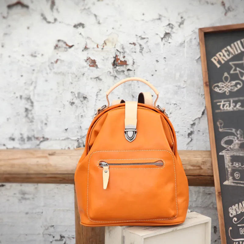 Small Womens Brown Leather Doctor Bag Backpack Purse Cute Backpacks for Women