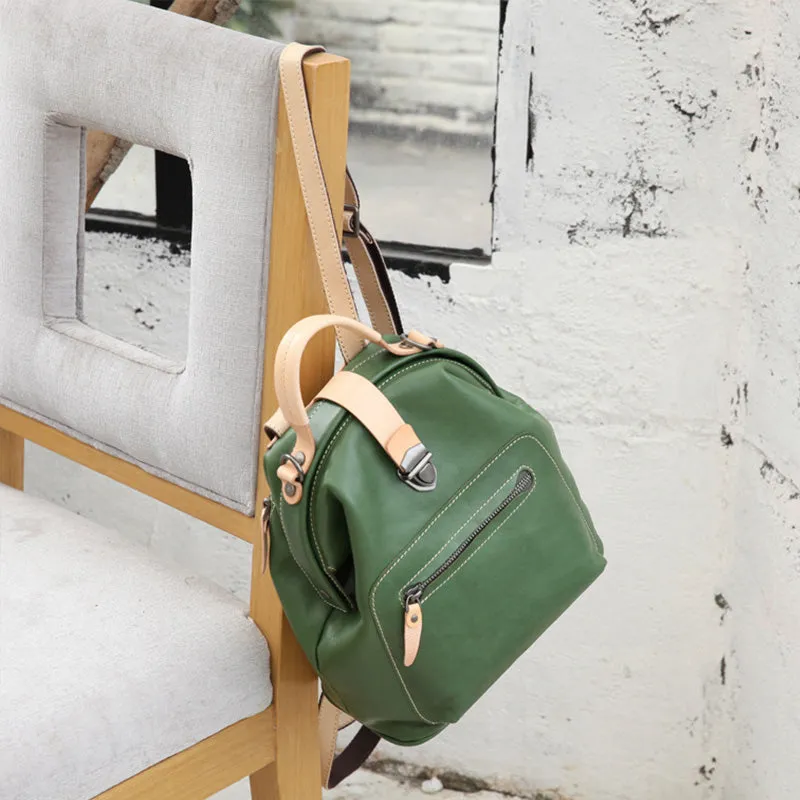 Small Womens Brown Leather Doctor Bag Backpack Purse Cute Backpacks for Women