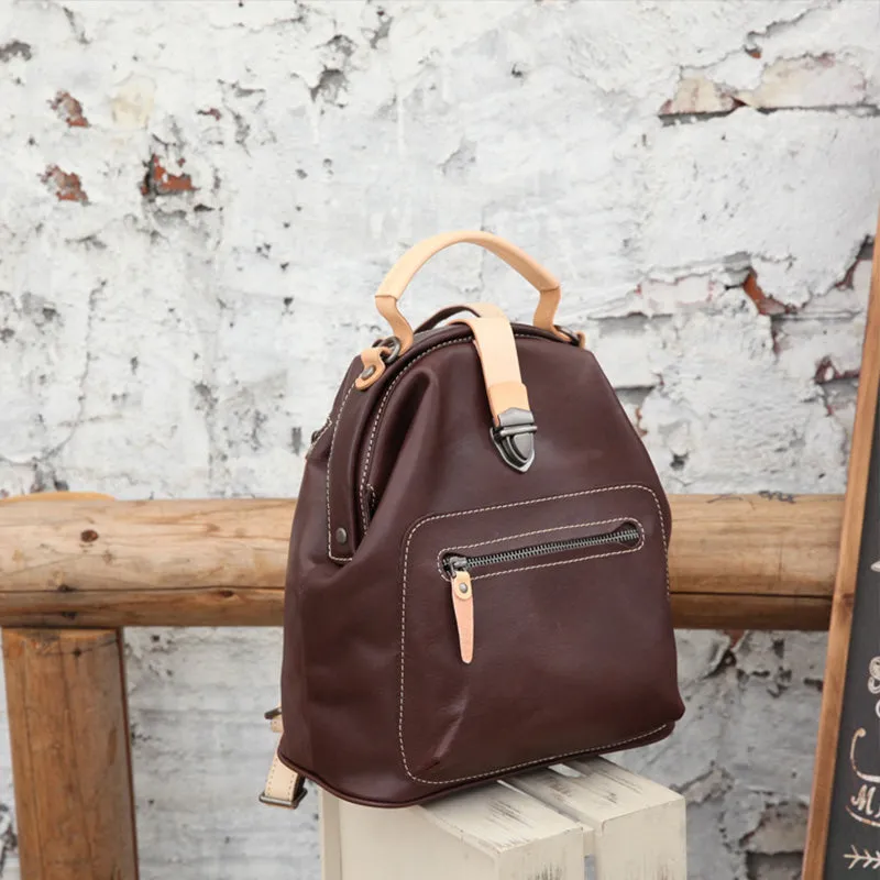 Small Womens Brown Leather Doctor Bag Backpack Purse Cute Backpacks for Women