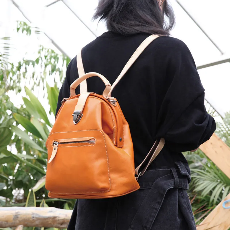 Small Womens Brown Leather Doctor Bag Backpack Purse Cute Backpacks for Women
