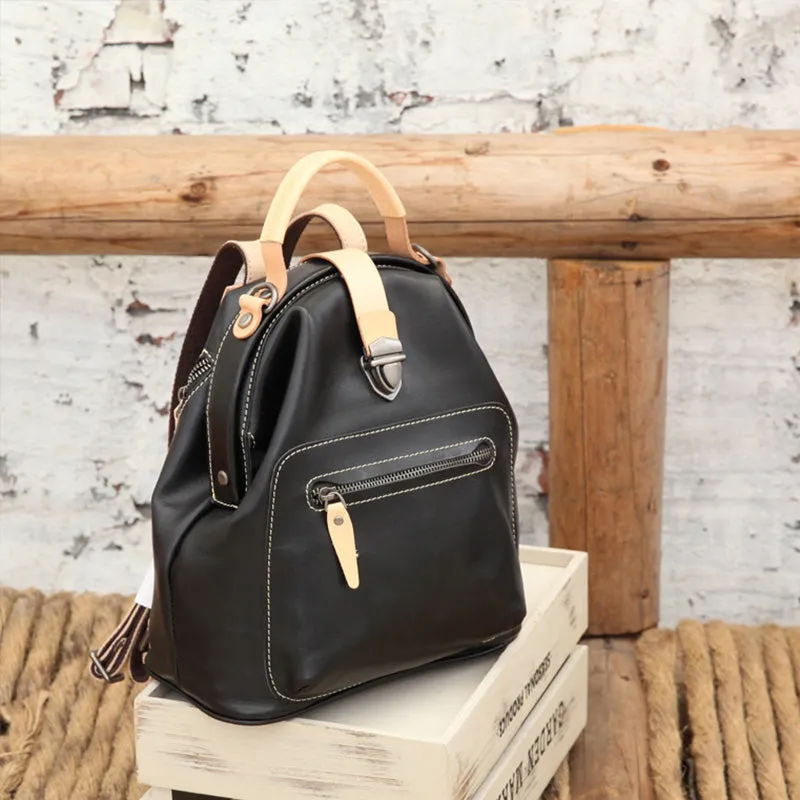 Small Womens Brown Leather Doctor Bag Backpack Purse Cute Backpacks for Women