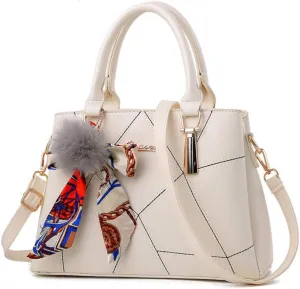 SMALLBLUER Top-handle Handbags Purse Soft PU Leather Crossbody Shoulder Bag Satchel with Bowknot Plush Ball Pendant