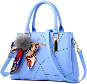 SMALLBLUER Top-handle Handbags Purse Soft PU Leather Crossbody Shoulder Bag Satchel with Bowknot Plush Ball Pendant