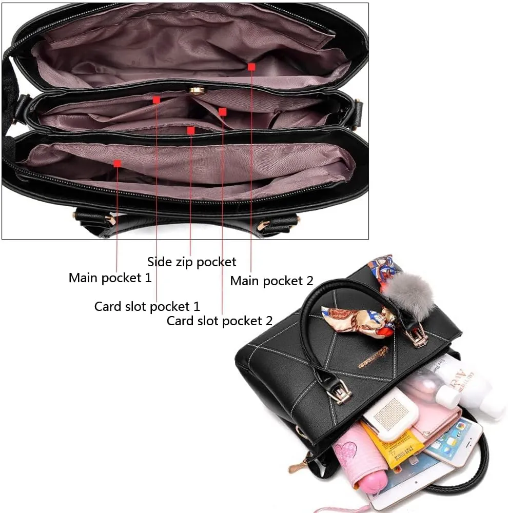 SMALLBLUER Top-handle Handbags Purse Soft PU Leather Crossbody Shoulder Bag Satchel with Bowknot Plush Ball Pendant
