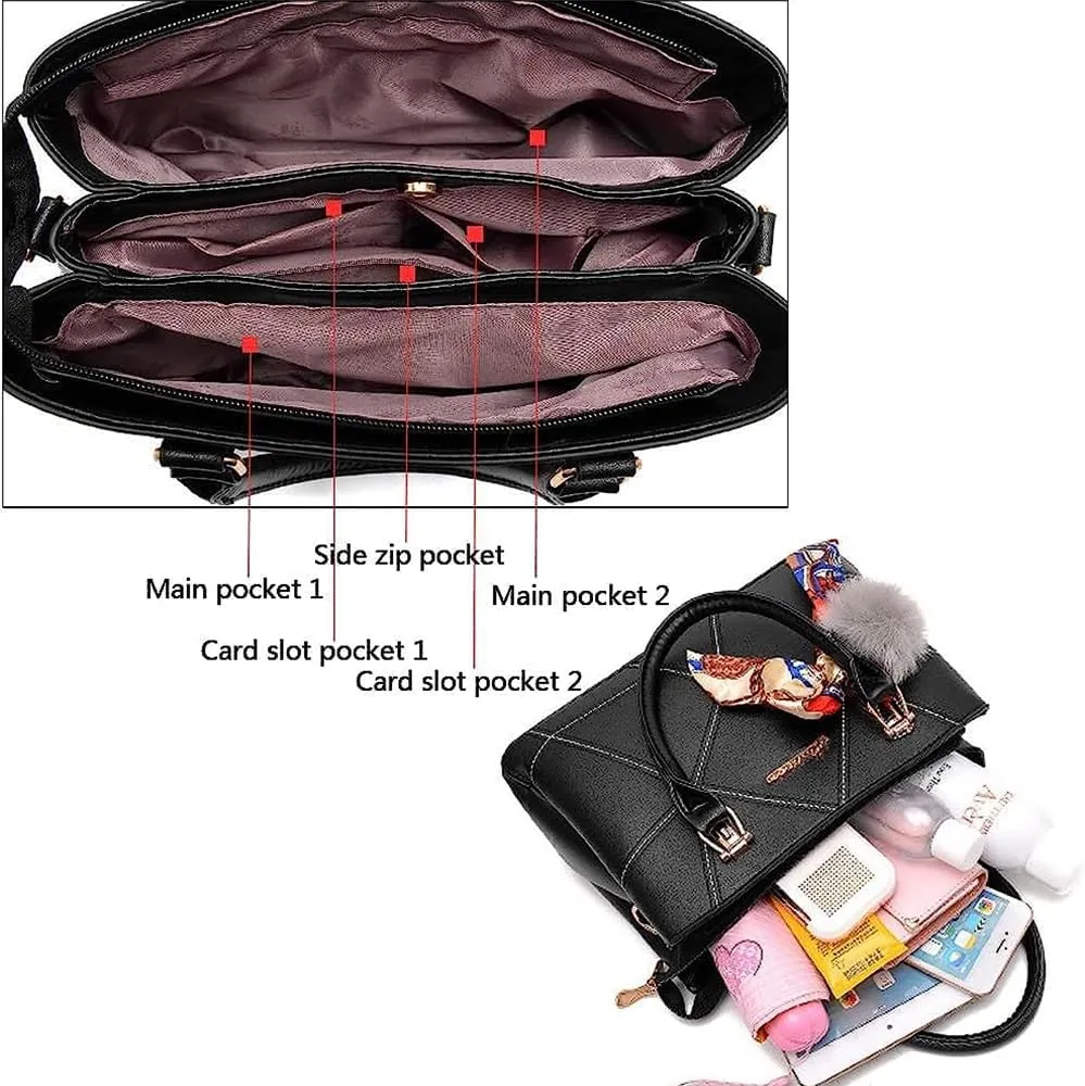 SMALLBLUER Top-handle Handbags Purse Soft PU Leather Crossbody Shoulder Bag Satchel with Bowknot Plush Ball Pendant