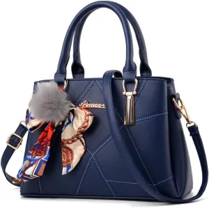 SMALLBLUER Top-handle Handbags Purse Soft PU Leather Crossbody Shoulder Bag Satchel with Bowknot Plush Ball Pendant