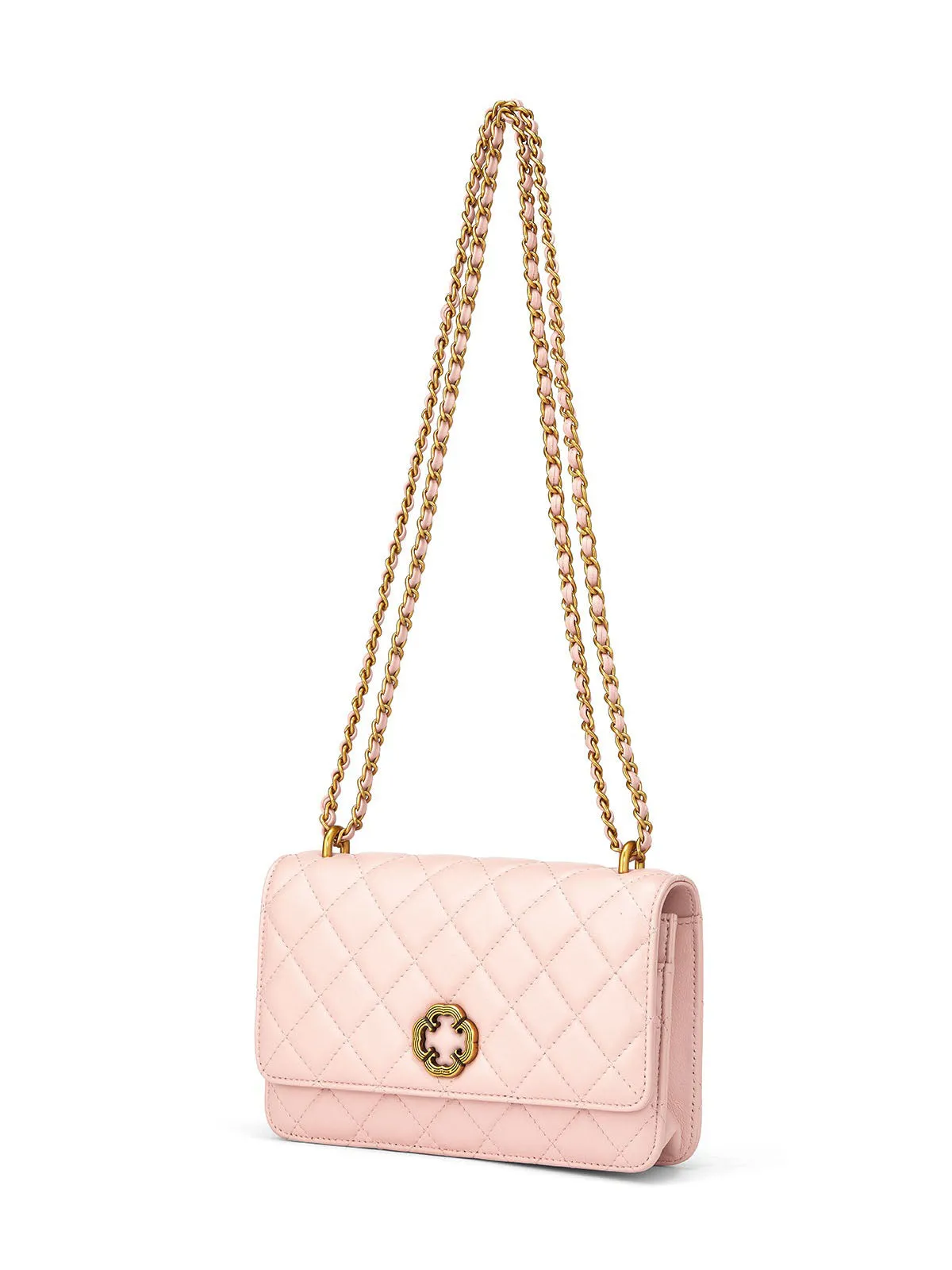 Smting | Four-Leaf Clover Clasp Quilted Golden Chain Bag