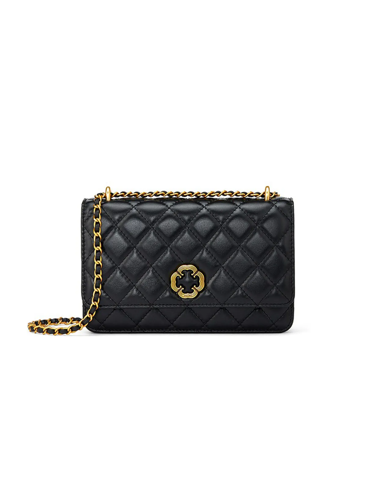 Smting | Four-Leaf Clover Clasp Quilted Golden Chain Bag